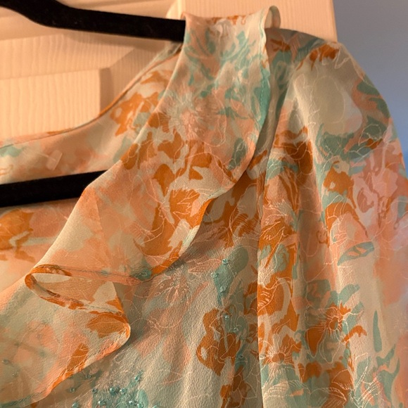 Ice Floral Ruffle Blouse - Teal and Orange - Picture 7 of 12